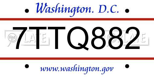 7TTQ882 District Of Columbia License Plate