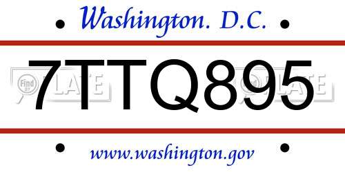 7TTQ895 District Of Columbia License Plate