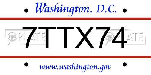 7TTX74 District Of Columbia License Plate