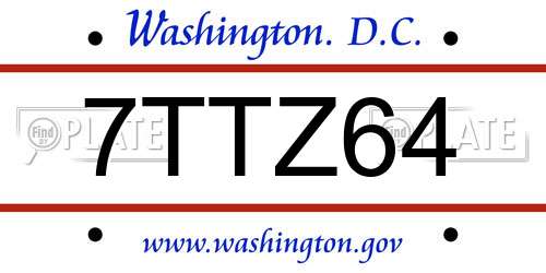 7TTZ64 District Of Columbia License Plate