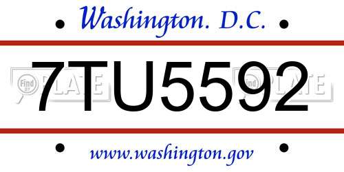 7TU5592 District Of Columbia License Plate