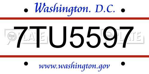 7TU5597 District Of Columbia License Plate