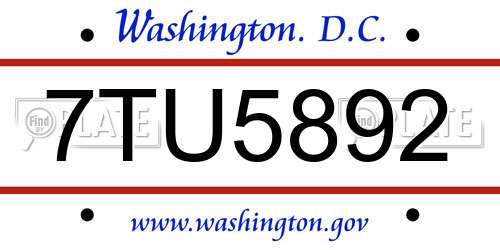 7TU5892 District Of Columbia License Plate