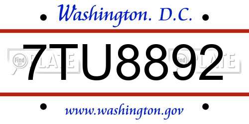 7TU8892 District Of Columbia License Plate