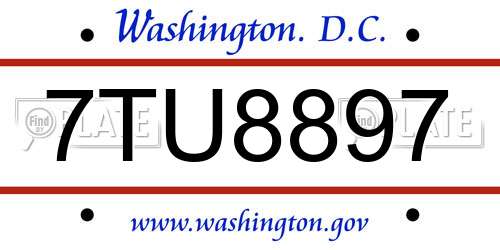 7TU8897 District Of Columbia License Plate