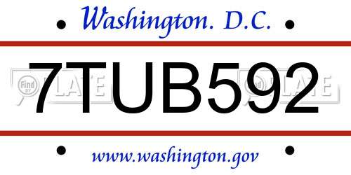 7TUB592 District Of Columbia License Plate