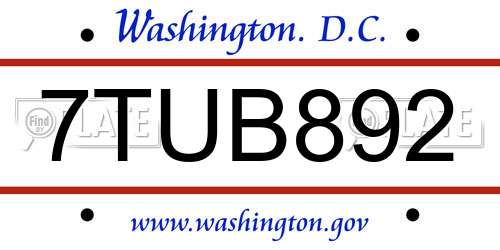 7TUB892 District Of Columbia License Plate