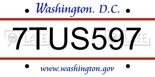 7TUS597 District Of Columbia License Plate