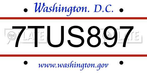 7TUS897 District Of Columbia License Plate