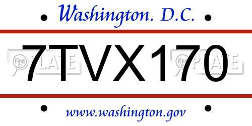 7TVX170 District Of Columbia License Plate