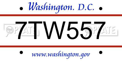 7TW557 District Of Columbia License Plate