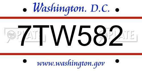 7TW582 District Of Columbia License Plate