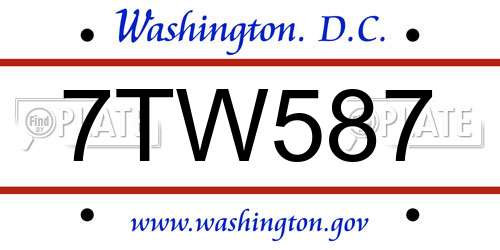 7TW587 District Of Columbia License Plate