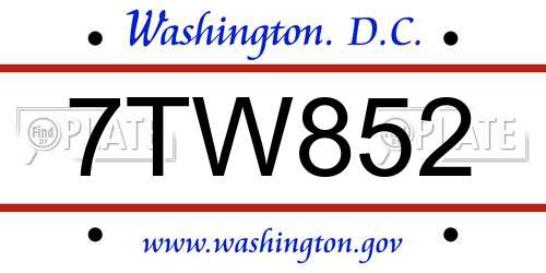 7TW852 District Of Columbia License Plate