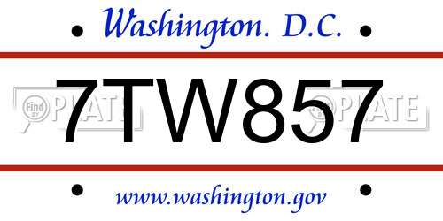 7TW857 District Of Columbia License Plate