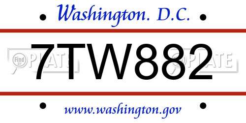7TW882 District Of Columbia License Plate