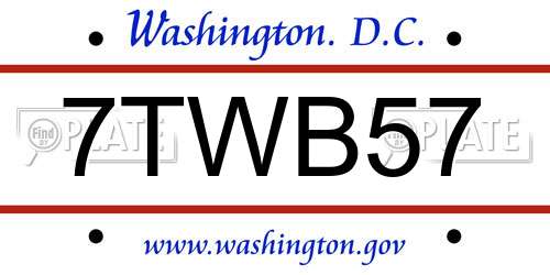7TWB57 District Of Columbia License Plate