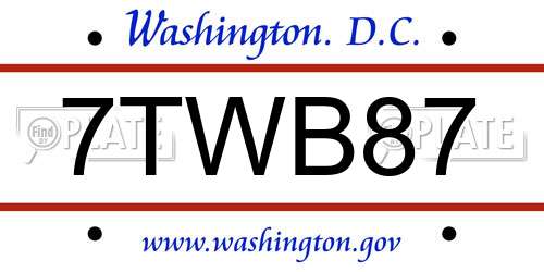 7TWB87 District Of Columbia License Plate