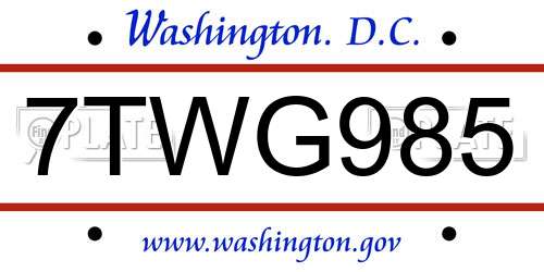 7TWG985 District Of Columbia License Plate