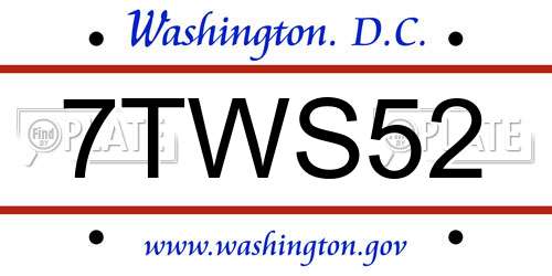 7TWS52 District Of Columbia License Plate