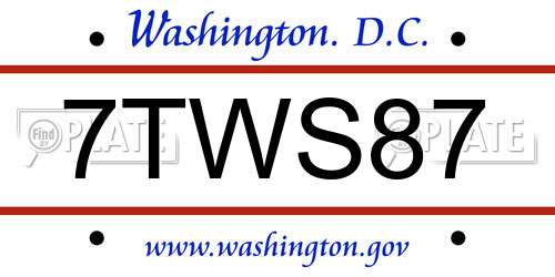 7TWS87 District Of Columbia License Plate