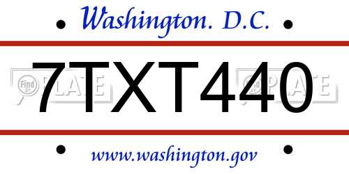 7TXT440 District Of Columbia License Plate
