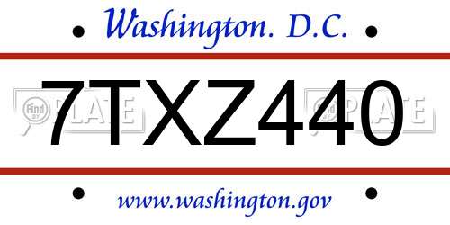 7TXZ440 District Of Columbia License Plate