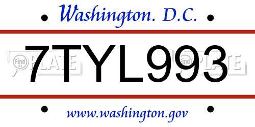 7TYL993 District Of Columbia License Plate