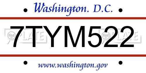 7TYM522 District Of Columbia License Plate