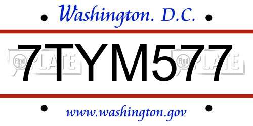 7TYM577 District Of Columbia License Plate