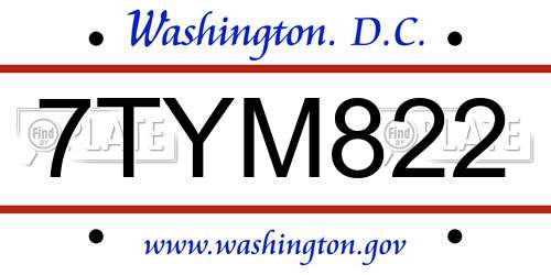 7TYM822 District Of Columbia License Plate