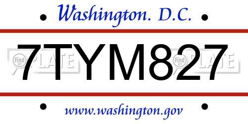 7TYM827 District Of Columbia License Plate