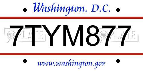 7TYM877 District Of Columbia License Plate