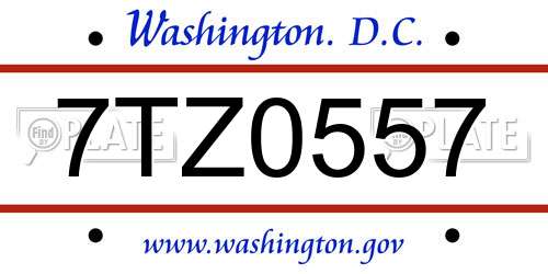 7TZ0557 District Of Columbia License Plate