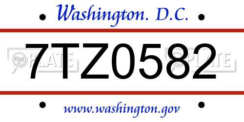 7TZ0582 District Of Columbia License Plate