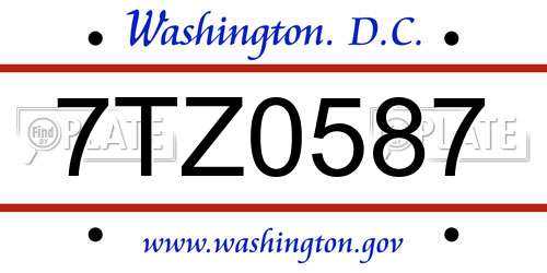 7TZ0587 District Of Columbia License Plate