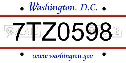 7TZ0598 District Of Columbia License Plate