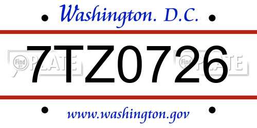 7TZ0726 District Of Columbia License Plate