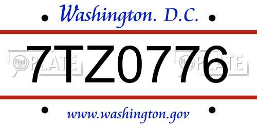 7TZ0776 District Of Columbia License Plate