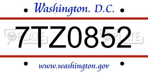 7TZ0852 District Of Columbia License Plate