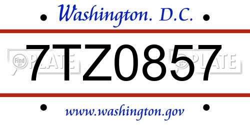 7TZ0857 District Of Columbia License Plate