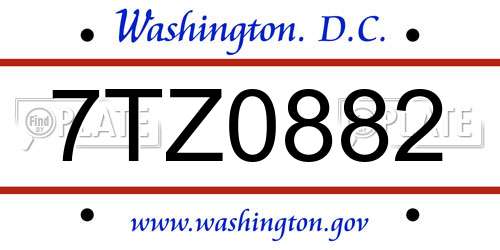7TZ0882 District Of Columbia License Plate