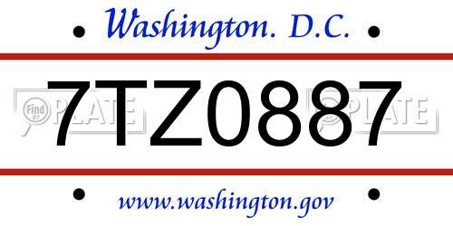 7TZ0887 District Of Columbia License Plate