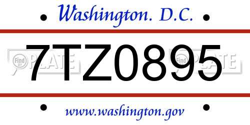 7TZ0895 District Of Columbia License Plate