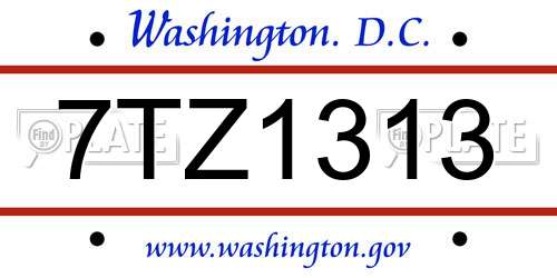 7TZ1313 District Of Columbia License Plate