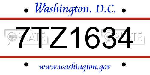 7TZ1634 District Of Columbia License Plate