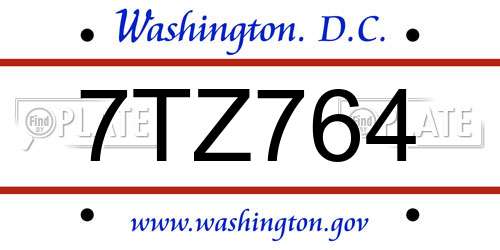 7TZ764 District Of Columbia License Plate