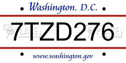 7TZD276 District Of Columbia License Plate