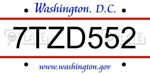 7TZD552 District Of Columbia License Plate