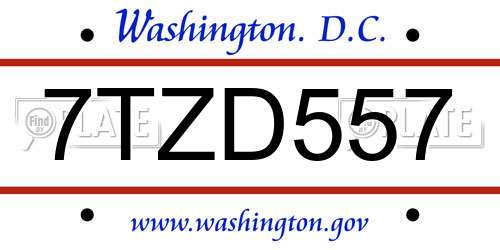 7TZD557 District Of Columbia License Plate
